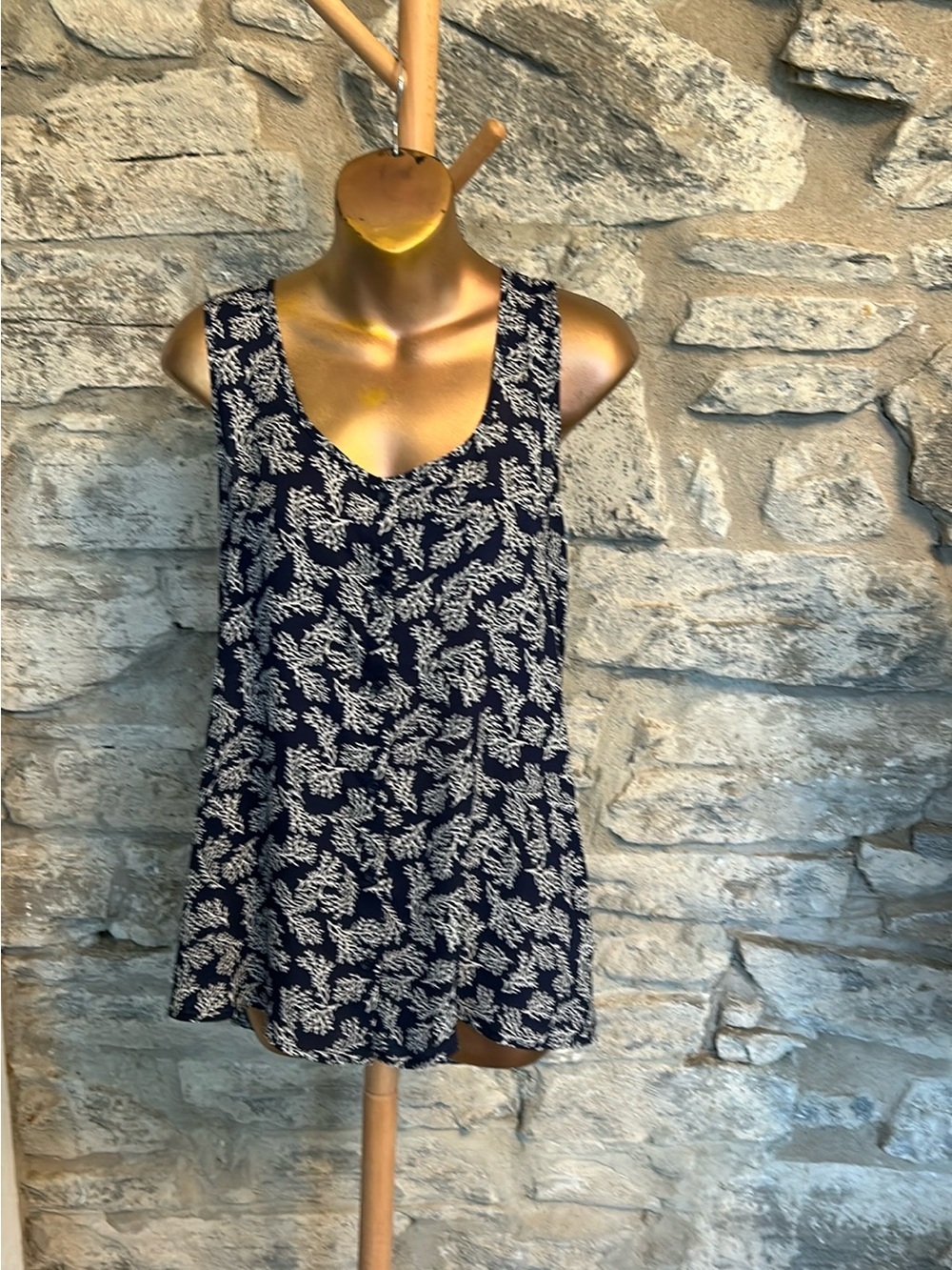 Navy Print Open Back Top
